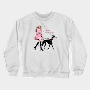 Pretty Lady in Pink Walking Greyhound Crewneck Sweatshirt